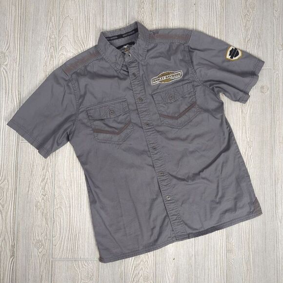 Vintage Harley Davidson Men’s Medium Grey Motor Clothes Mechanic Button Shirt - Picture 6 of 9